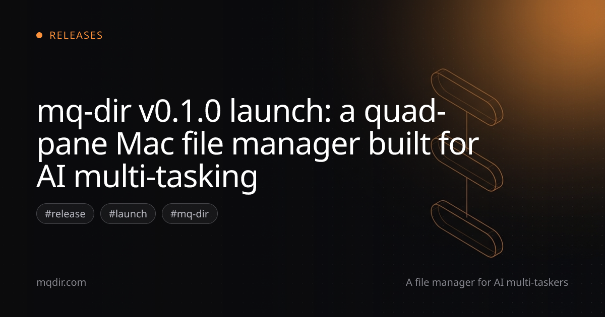 mq-dir v0.1.0 launch: a quad-pane Mac file manager built for AI multi-tasking — cover image